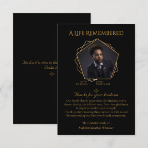One Photo with Warm Brown Text on Black Background Thank You Card
