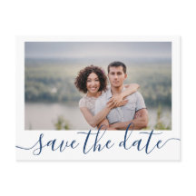 One Picture Wedding Save Date Postcard Navy