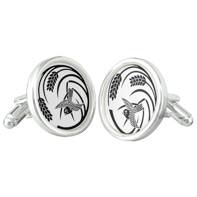 One Piece of Rice in a Circle Cufflinks (Angled)