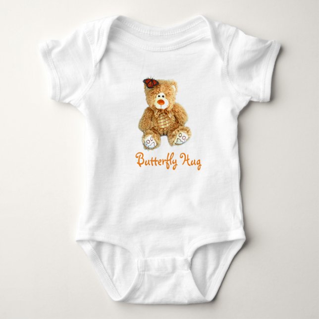 One-piece with Teddy Bear and Butterfly HUG! Baby Bodysuit (Front)