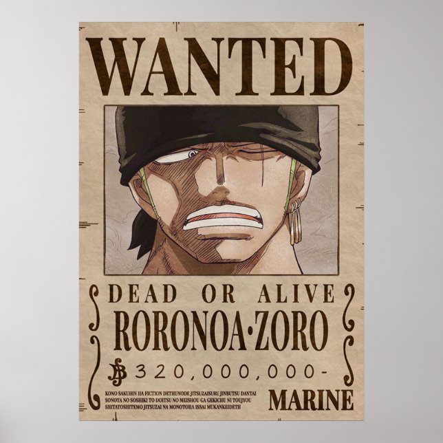 One piece Zoro Wanted Poster (Front)