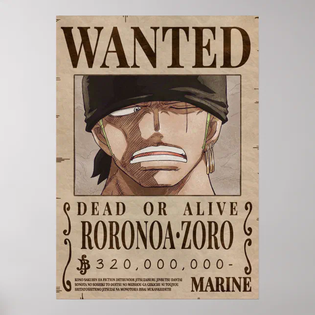 One piece Zoro Wanted Poster | Zazzle