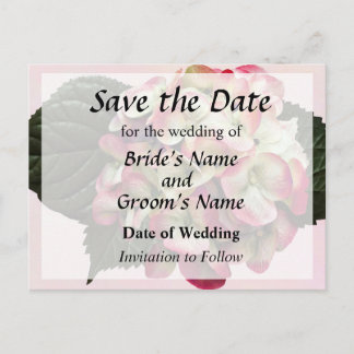 One Pink and White Hydrangea Save the Date Announcement Postcard