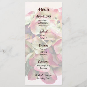 One Pink and White Hydrangea Wedding Menu