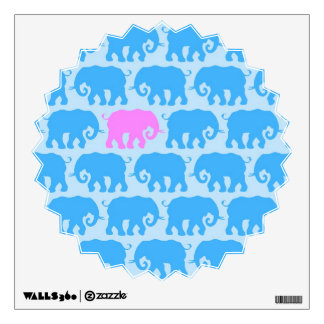 One Pink Elephant in a Herd of Blue Wall Decal