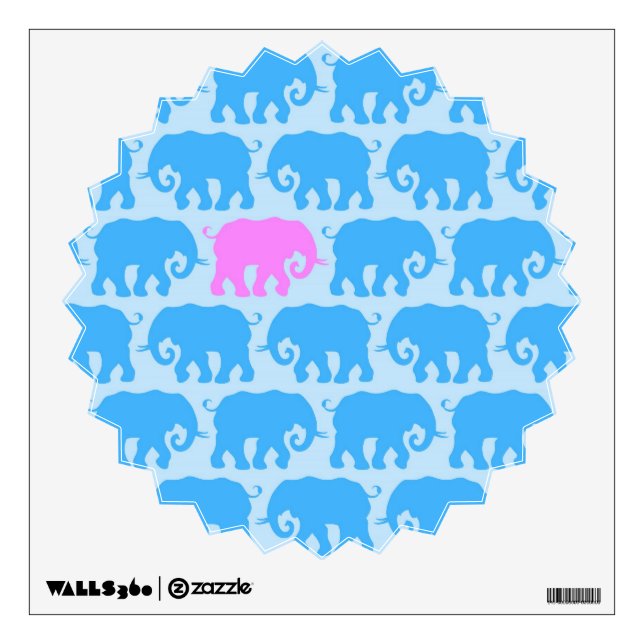 One Pink Elephant in a Herd of Blue Wall Decal (Front)
