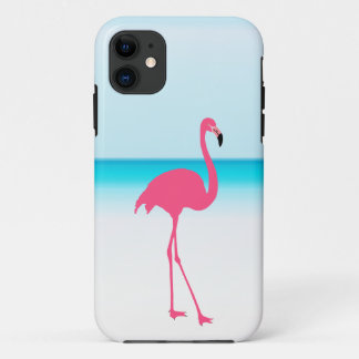 One pink flamingo on the beach iPhone 11 case