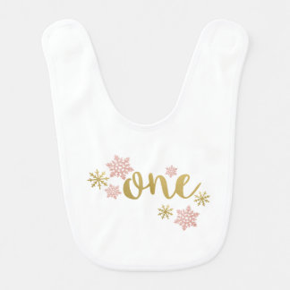 ONE PINK GOLD SNOWFLAKE BIRTHDAY FIRST BIB