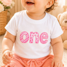 One Pink Pattern 1st Birthday Baby T-Shirt