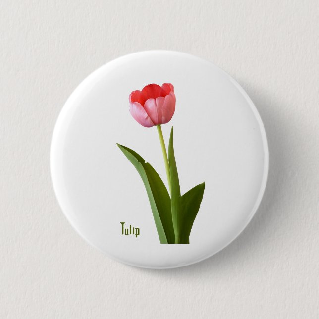 One Pink Spring Tulip Floral Nature Photography Button (Front)