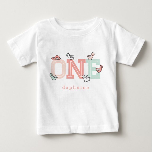 ONE Pink Whimsical Cute Girl Baby Ducks Ducklings T-Shirt (Front)