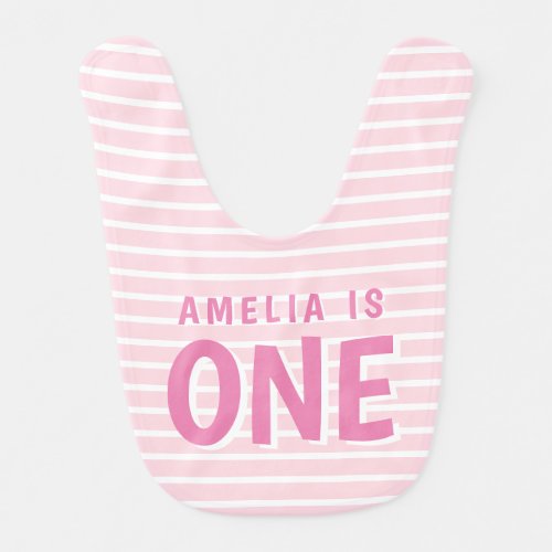  One Pink White Stripes 1st Birthday Baby Bib