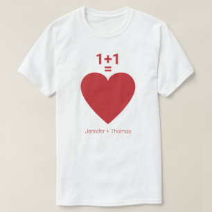 One Plus One Equals Love, Red Heart, Personal Name T-Shirt