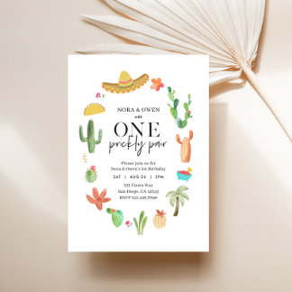 One Prickly Pair Twin 1st Birthday Invitation