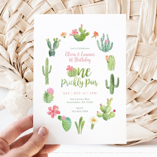 One Prickly Pair Twin 1st Birthday Invitation