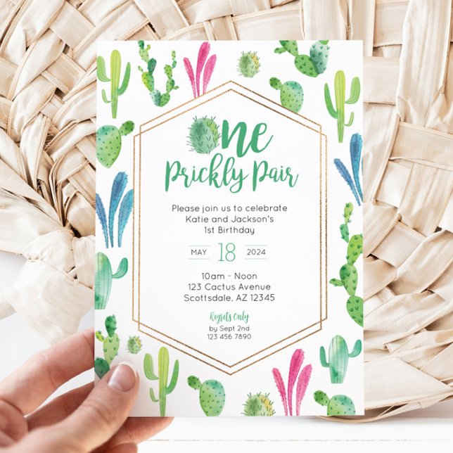 One Prickly Pair Twin Birthday Invitation (One Prickly Pair Birthday Invitation for Twins)