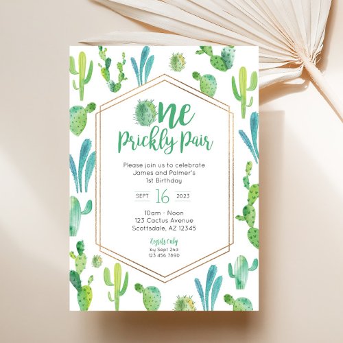 One Prickly Pair Twin Boys Birthday Invitation