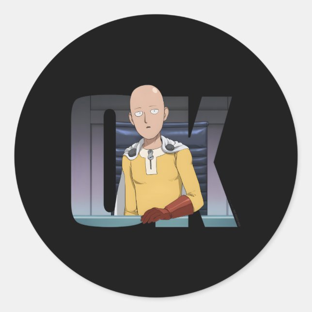 One Punch Saitama Ok Classic Round Sticker (Front)