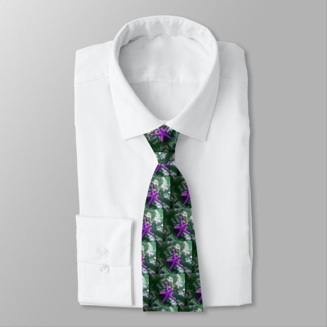 One Purple Starfish Rocky Beach Pattern Neck Tie (Tied)