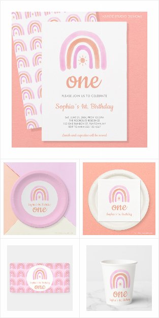 One Rainbow First Birthday Girl Party Supplies