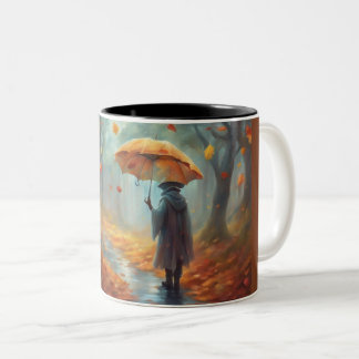 One rainy Fall Day walk in the woods Two-Tone Coffee Mug