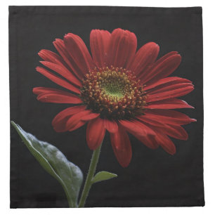 One Red Daisy On Black Left Side, Cloth Napkin