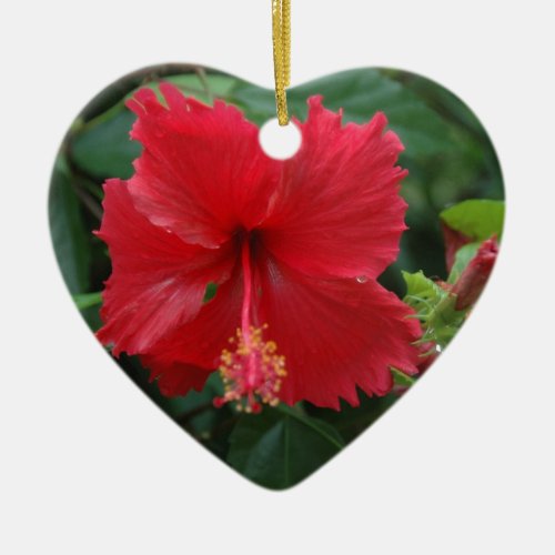 One red hibiscus ceramic ornament