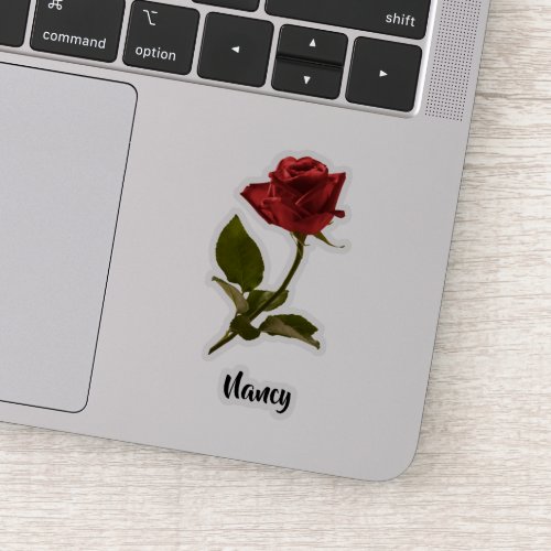 One Red Knockout Rose And Stem Floral Photography Sticker