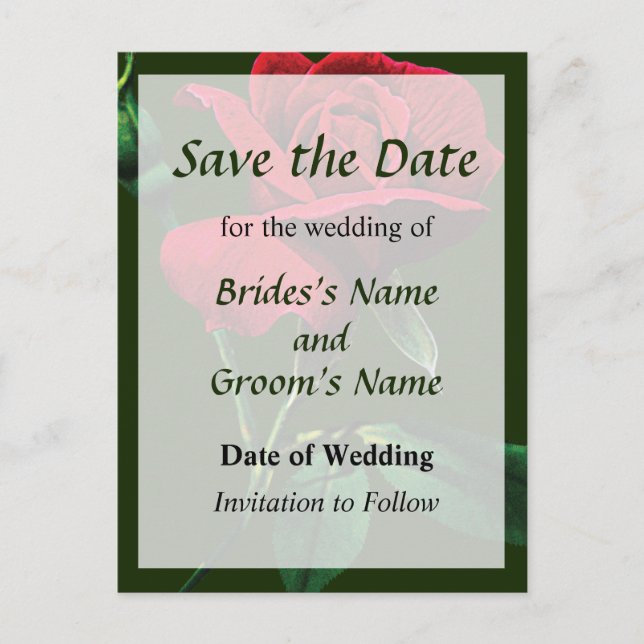 One Red Rosebud Save the Date Announcement Postcard (Front)