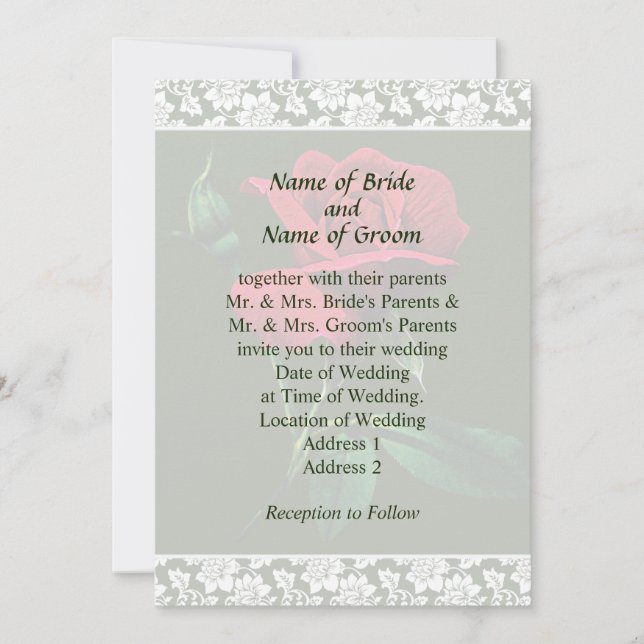 One Red Rosebud Wedding Invitation Set (Front)