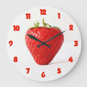 One Red Strawberry Fat Red Numbers wccnm Large Clock