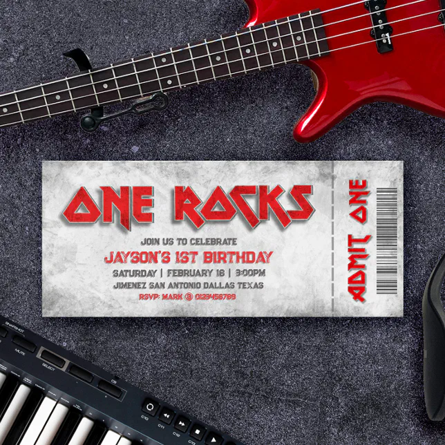 One Rocks - 1st Birthday Ticket Invitation | Zazzle