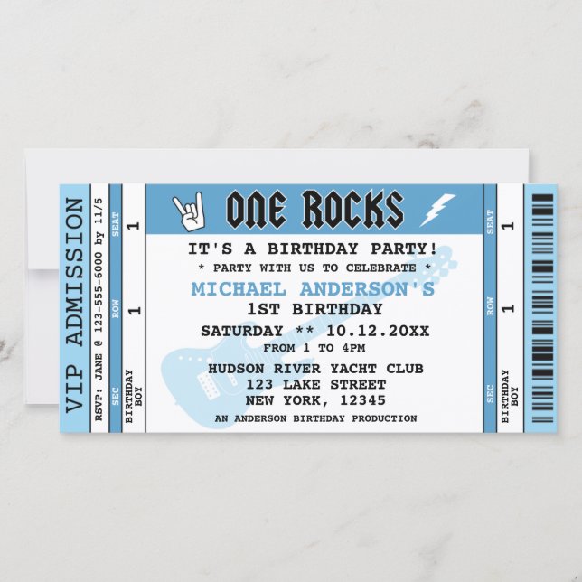 ONE ROCKS BLUE CONCERT TICKET BIRTHDAY INVITATION (Front)