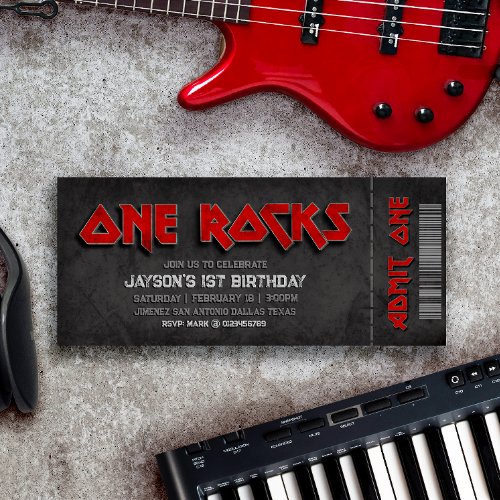 One Rocks _ Boy 1st Birthday Ticket Invitation