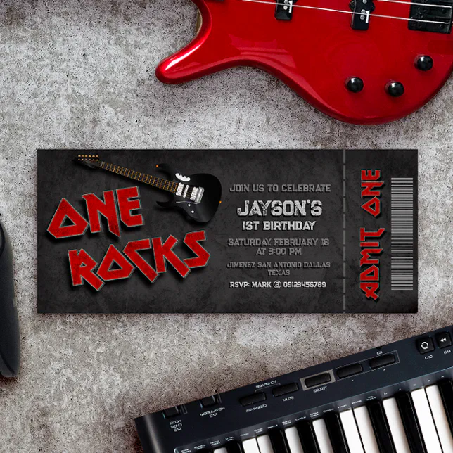 One Rocks - Boy 1st Birthday Ticket Invitation
