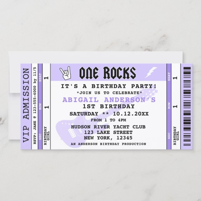 ONE ROCKS CONCERT TICKET 1ST BIRTHDAY INVITATION (Front)