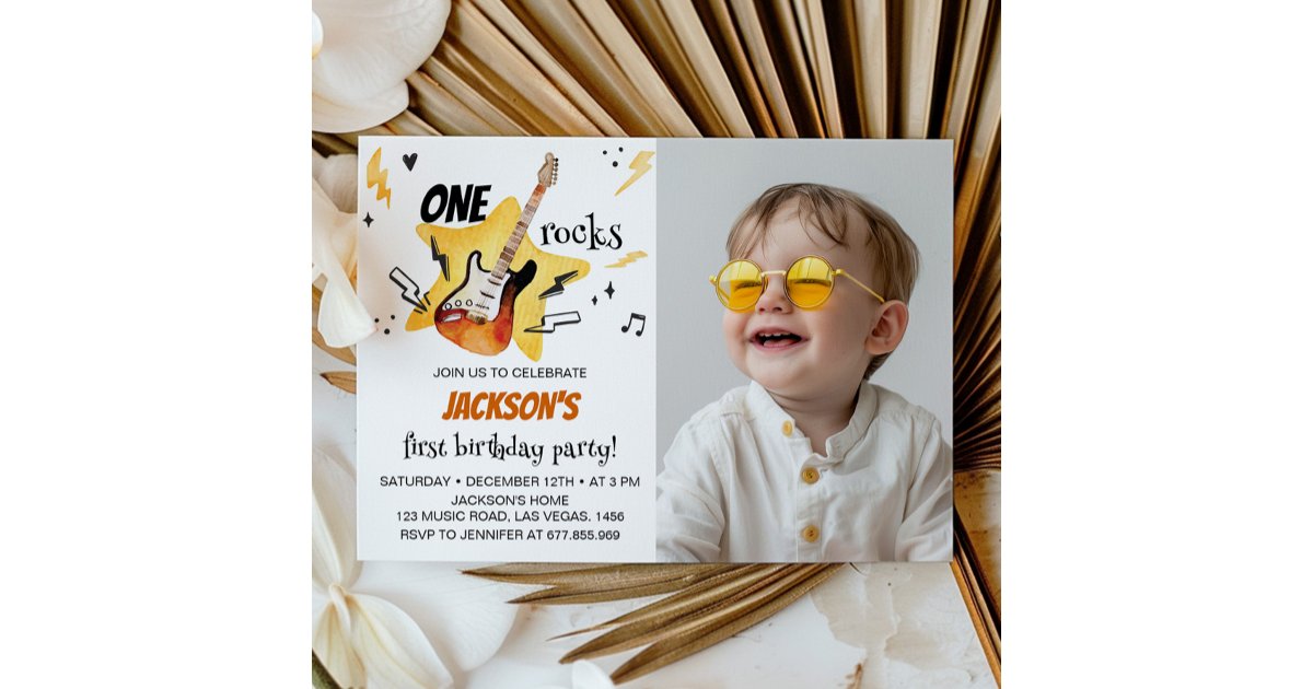One Rocks Guitar 1st Birthday Photo Invitation | Zazzle