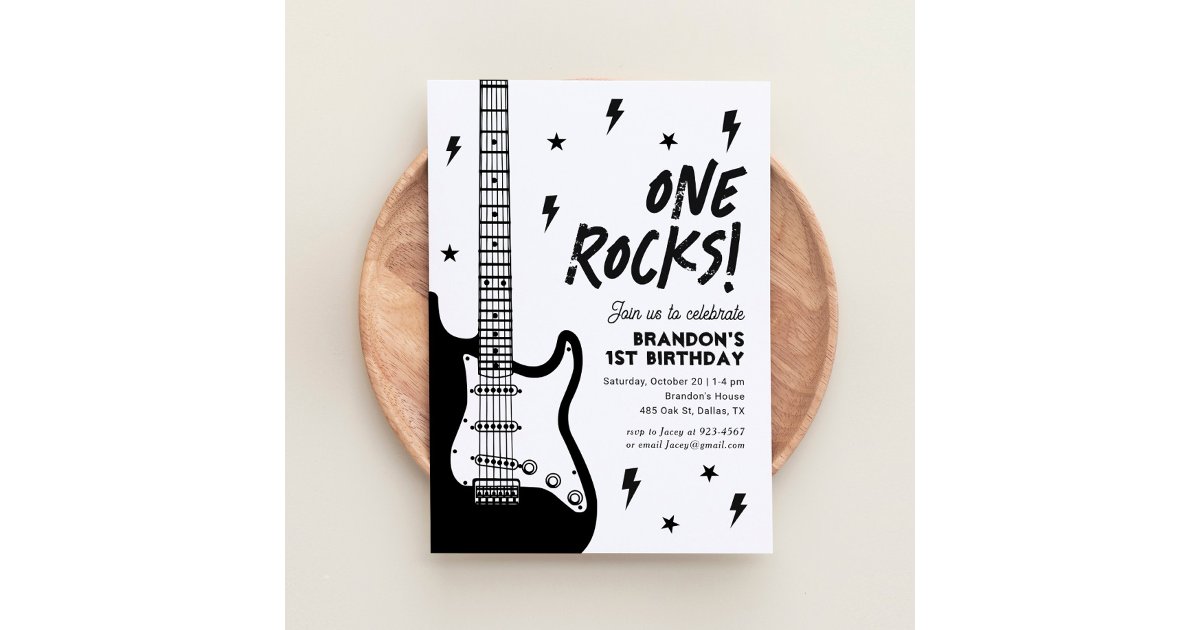 One Rocks Guitar Rock and Roll 1st Birthday Invitation | Zazzle