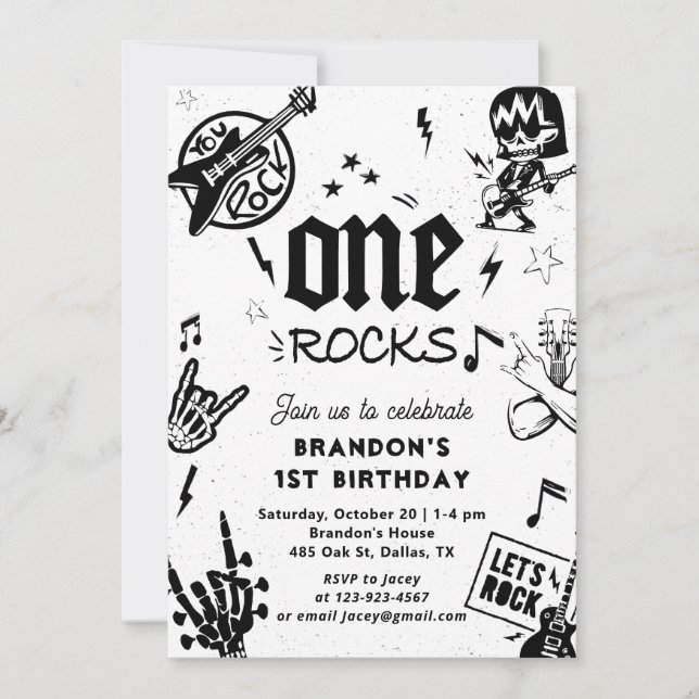 One Rocks Guitar Rock and Roll 1st Birthday Invitation (Front)
