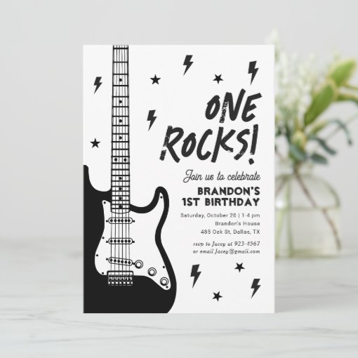 One Rocks Guitar Rock and Roll 1st Birthday Invitation | Zazzle