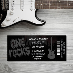 One Rocks Music Themed Concert Ticket Birthday Invitation