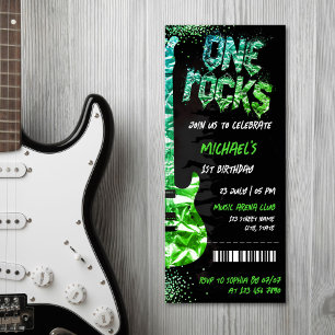 One Rocks Music Themed Concert Ticket Birthday Invitation