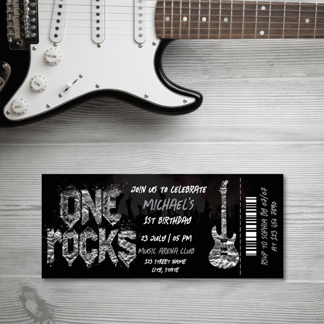 One Rocks Music Themed Concert Ticket Birthday Invitation (Creator Uploaded)