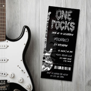 One Rocks Music Themed Concert Ticket Birthday Invitation