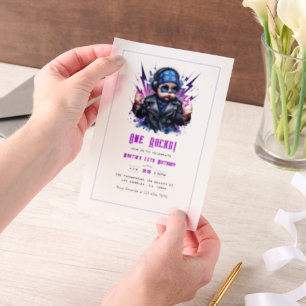 "One Rocks!" Rock Star 1st Birthday Photo Vellum Invitations