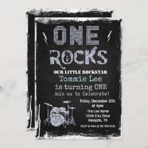 One Rocks Rockstar Drumset 1st Birthday Invitation