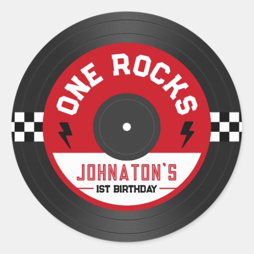 One Rocks Vinyl Record Rock n Roll 1st Birthday Classic Round Sticker
