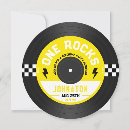 One Rocks Vinyl Record Rock n Roll 1st Birthday Invitation