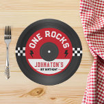 One Rocks Vinyl Record Rock n Roll 1st Birthday Paper Plates<br><div class="desc">Introducing our "One Rocks" Vinyl Record Paper Plates – the perfect addition to your little rocker's 1st birthday celebration! These unique plates add a musical twist to the party and bring a sense of nostalgia to your event. Step into the world of music and fun with our "One Rocks" vinyl...</div>