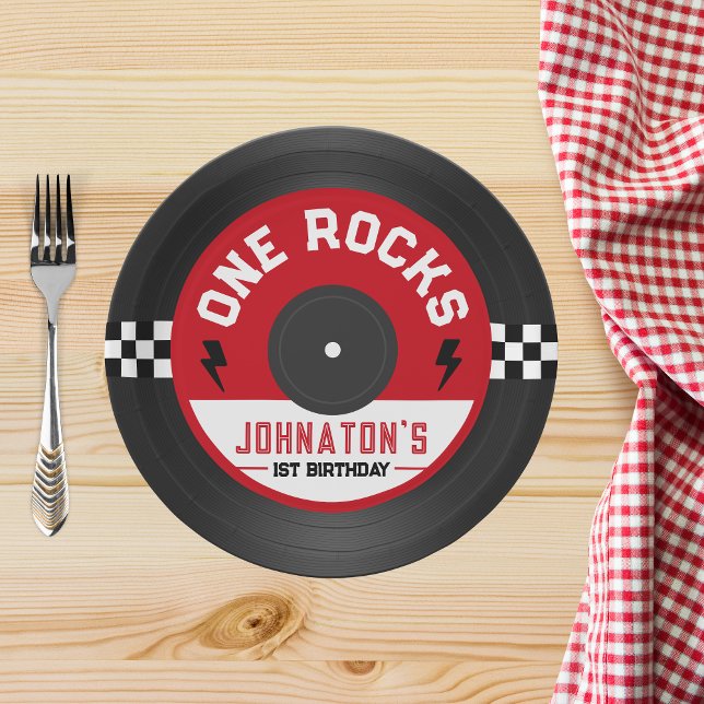 One Rocks Vinyl Record Rock n Roll 1st Birthday Paper Plates (One rocks paper plates)